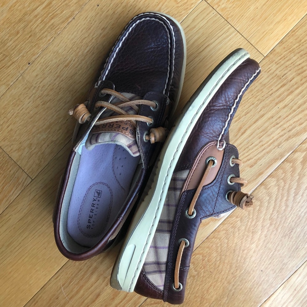 Sperry Women Intrepid Plaid Brown Boat Shoes Sz 7